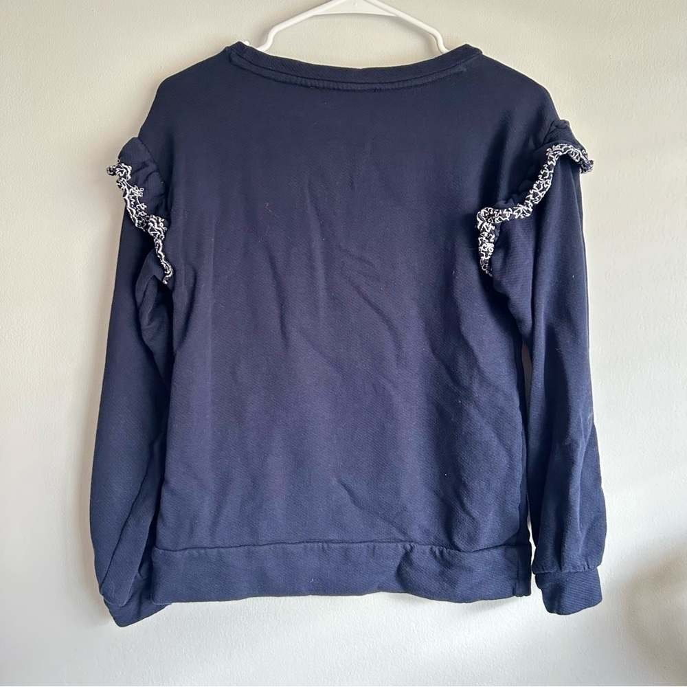 LOFT Navy Blue Top White Ruffles Long Sleeve Size XS - Picture 2 of 8